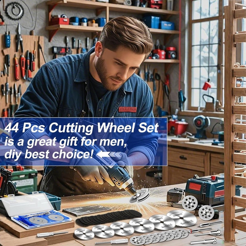 Auxiren 44Pcs Cutting Wheel Kit for Dremel Rotary Tools, Mini HSS Circular Saw Blades Cutter, Resin Cutting Discs, 545 Diamond Cut Off Wheels for Cutting Wood, Metal, Plastic, PVC, Glass, Tile, Stone - Image 3
